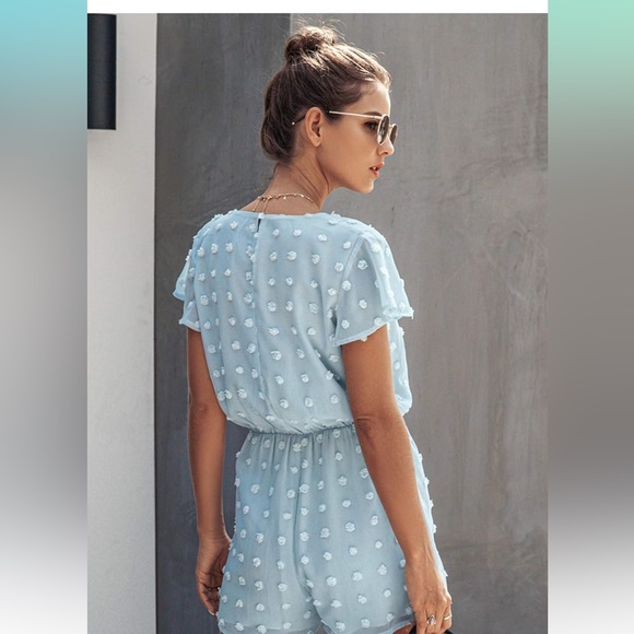 Women’s Rompers-Summer Deep V Neck Wrap Floral Polka Dot - Picture 2 of 4